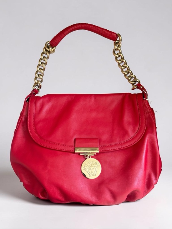 Versace Handbags - Versace Stunning Red Shoulder Bag with Gold Chain and Back Pocket
